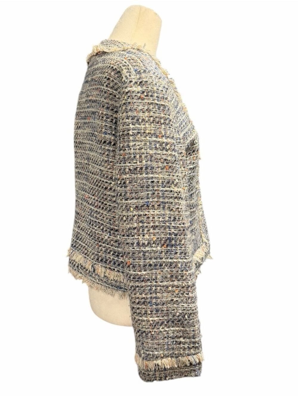 J. Crew Tweed Lady Jacket Multicolor Zip Up Pockets Fringe Fully Lined Size 10 - Picture 2 of 9